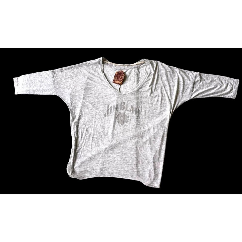 NWT Knob Hill Jim Beam Tee Top Sz M Light Gray Bourbon Whiskey Logo Drop…